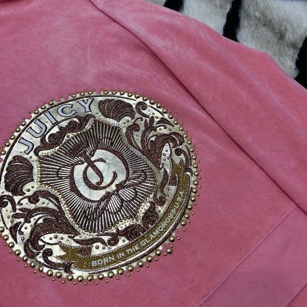 [XL]쥬시꾸뛰르 자수 벨벳 후드집업/핑크