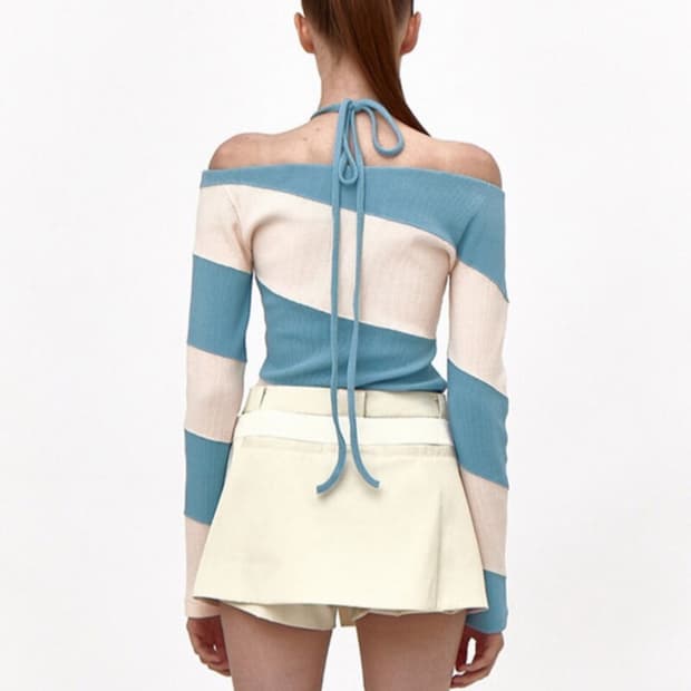 Kijun 스트라이프 오프숄더