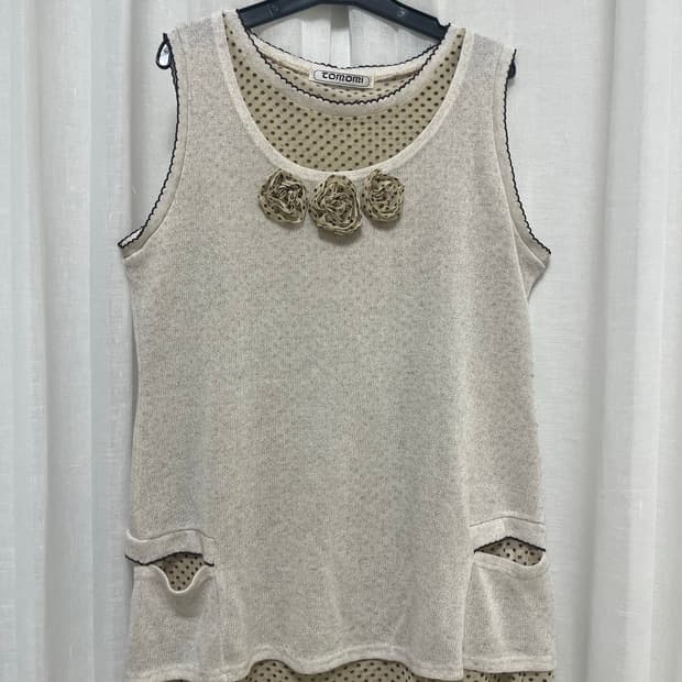 일본 빈티지 모리걸 도트 나시