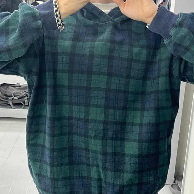 폴로 랄프로렌 블랙와치 타탄체크 논포니 후드티
