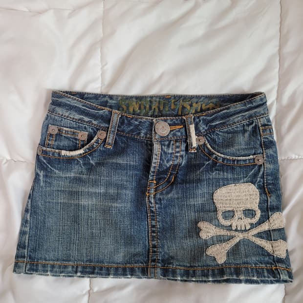 펑크 해골 데님 스커트