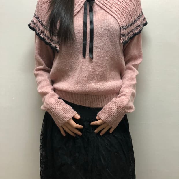 빈티지 핑크 리본 니트