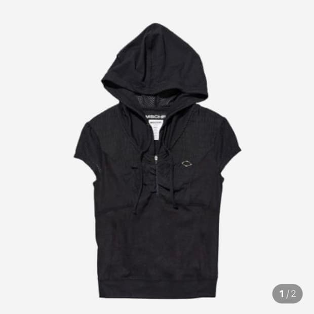미스치프 반팔 후드 트랙 집업 블랙 M look