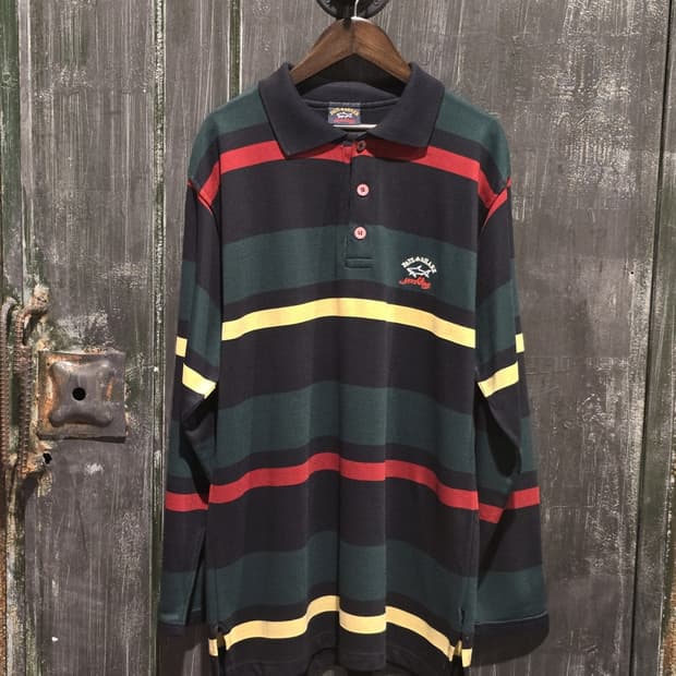 90s Paul & Shark Striped Long Polo Shirt