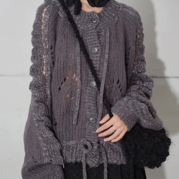 타입서비스 글리터 니트 가디건 챠콜