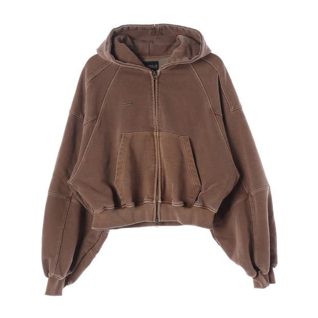 아조바이아조 피그먼트 브라운 크롭 오버핏 후드 집업 L