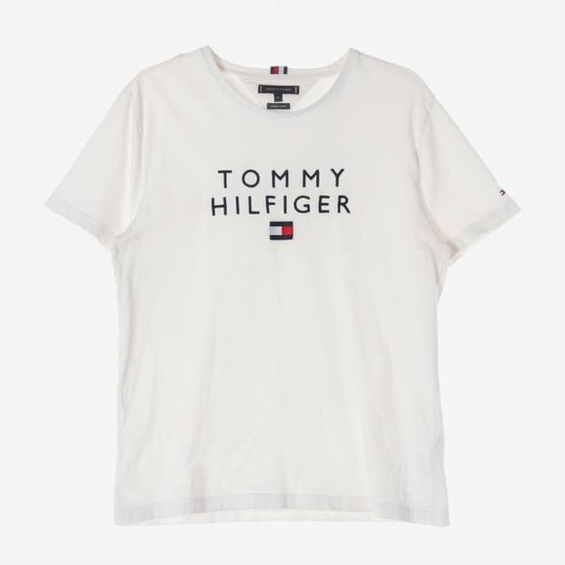타미힐피거 빅 로고 오가닉 코튼 화이트 반팔 티셔츠 XL