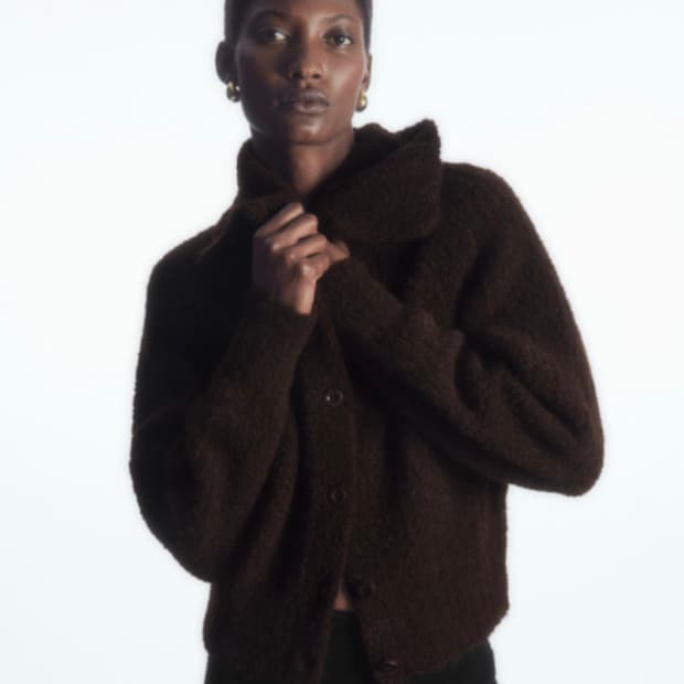 Cos 코스 스프레드 칼라 텍스처드 알파카 가디건 다크브라운