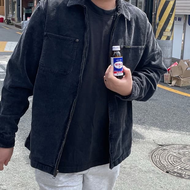 당일배송) M 슈프림 워시드 코듀로이 집업 셔츠 블랙 - 24SS