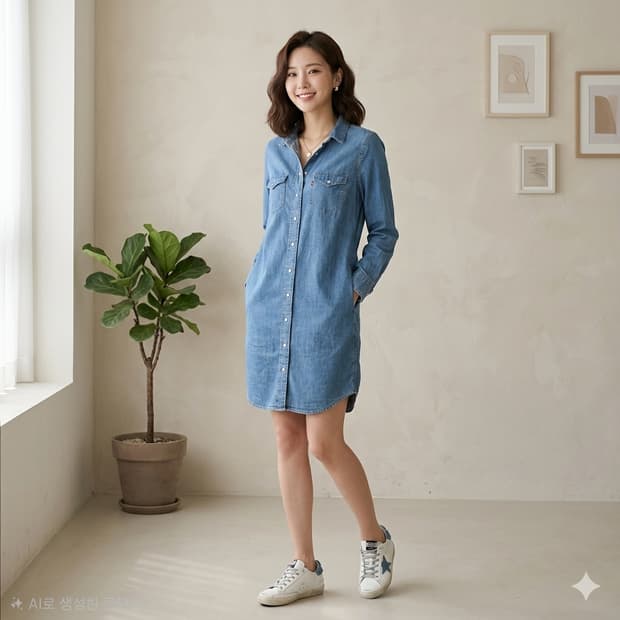 리바이스 데님 셔츠 원피스 롱 청남방
