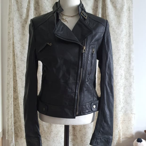 [빈티지] 양가죽 여성 블랙 가죽 라이더 자켓