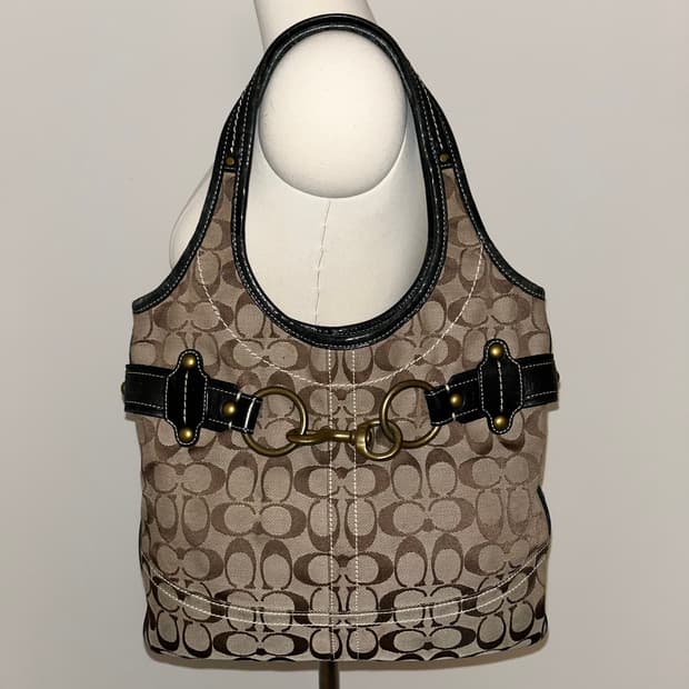 Coach Beige & Black Shoulder Bag