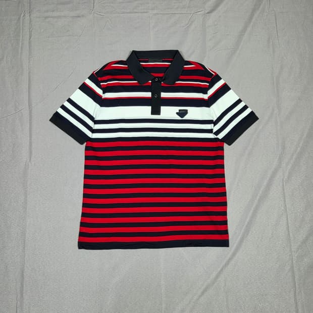 (새상품) [프라다] 트라이앵글 배색 스트라이프 카라티 | S00076