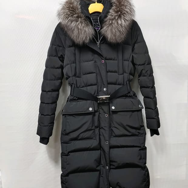 무스너클 롱 패딩 폭스퍼 후드 벨트 여성S