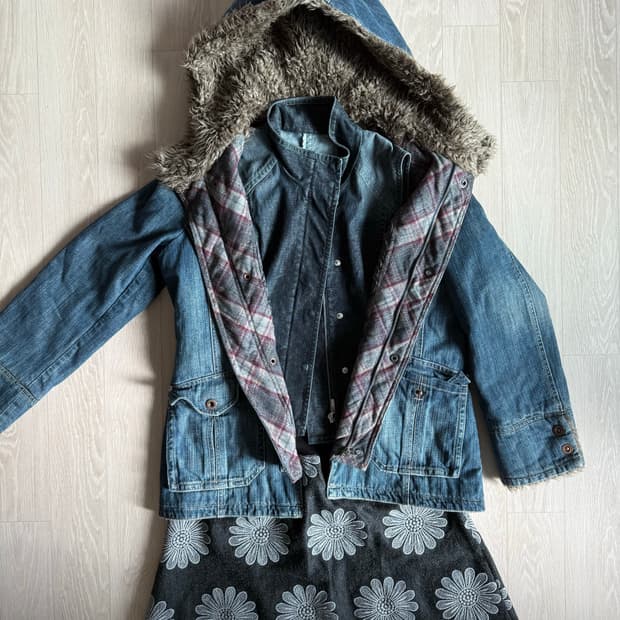 빈티지 청자켓 청패딩