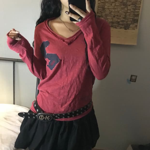 Vintage 빈티지 브이넥 여리핏 롱슬리브