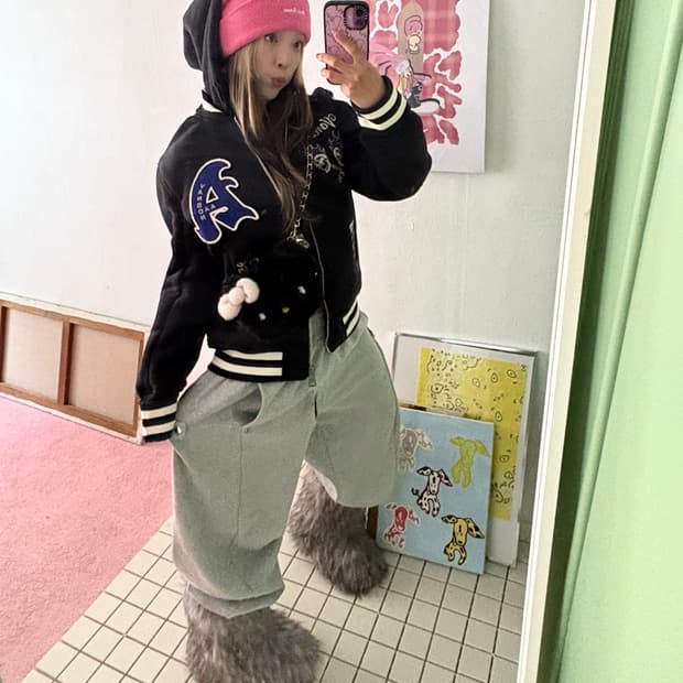 x AAO crop varsity jacket 크롭 바시티 자켓