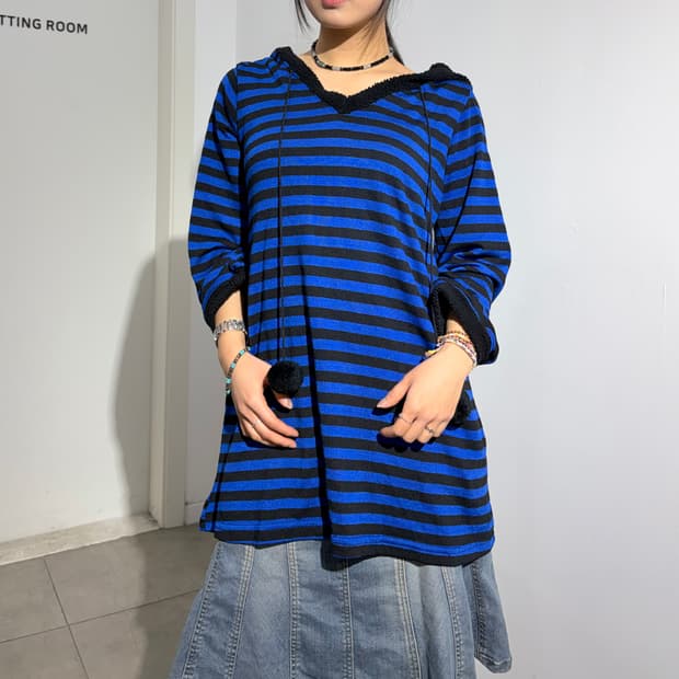 락 펑크 폼폼이 후드 티셔츠