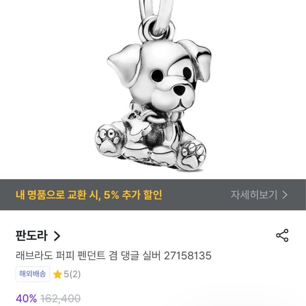 판도라 래브라도 퍼피 펜던트 댕글 실버