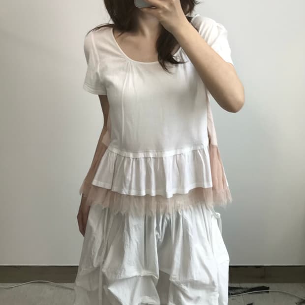 miu miu 레이어드 반팔 티셔츠