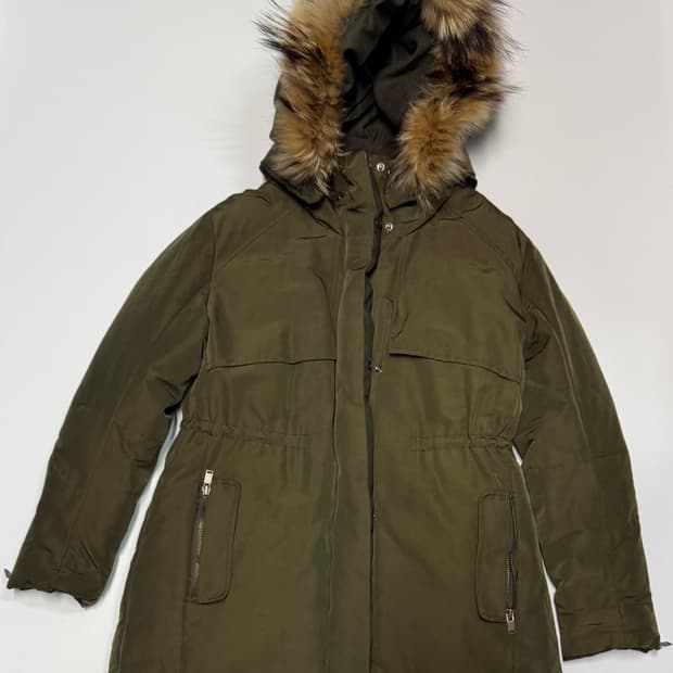 여성 한섬 SJSJ 구스다운 너구리 퍼 후드 패딩