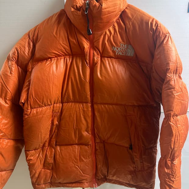 NORTHFACE 노스페이스 주황 오렌지 중앙 로고 눕시 패딩