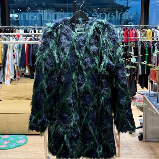 쟈딕 앤 볼테르 블루 그린 패턴 퍼 코트