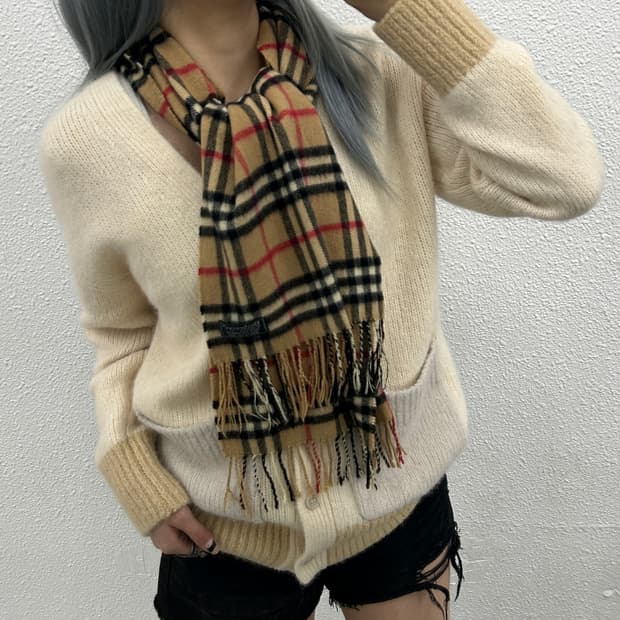 버버리 베이지 노바체크 캐시미어 머플러