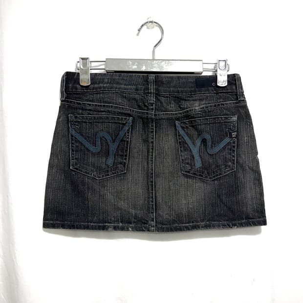 Black wash denim mini skirt