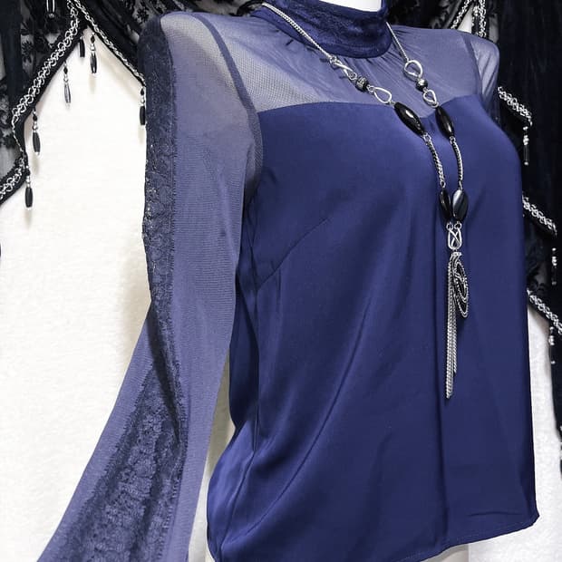 세실맥비 오네갸루 히메 섹시 시스루 레이스 블라우스 아게하 고스펑크 핀터