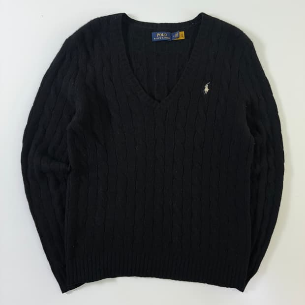 Polo 폴로 랄프로렌 우먼 현행QR 블랙 캐시미어 케이블 니트