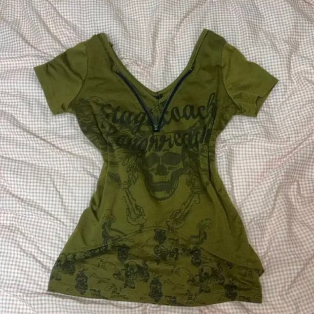 빈티지 펑크 스컬 백포인트 지퍼 티셔츠