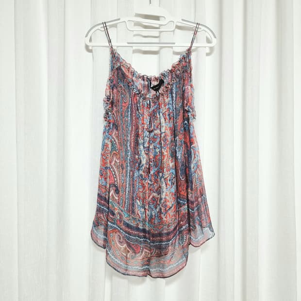 이자벨마랑 실크100% 시스루 바스트트임 언발란스 탑 (36) 새상품