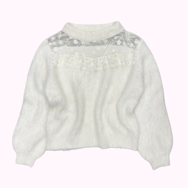 lace york fluffy white knit