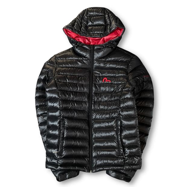 에비수 레드로고 블랙 구스다운 후드 경량 패딩 S