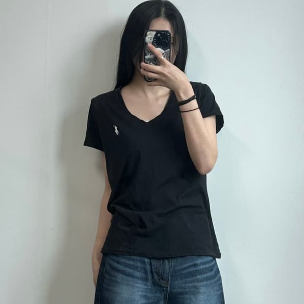 폴로 랄프로렌 화이트 포니 브이넥 반팔 티셔츠