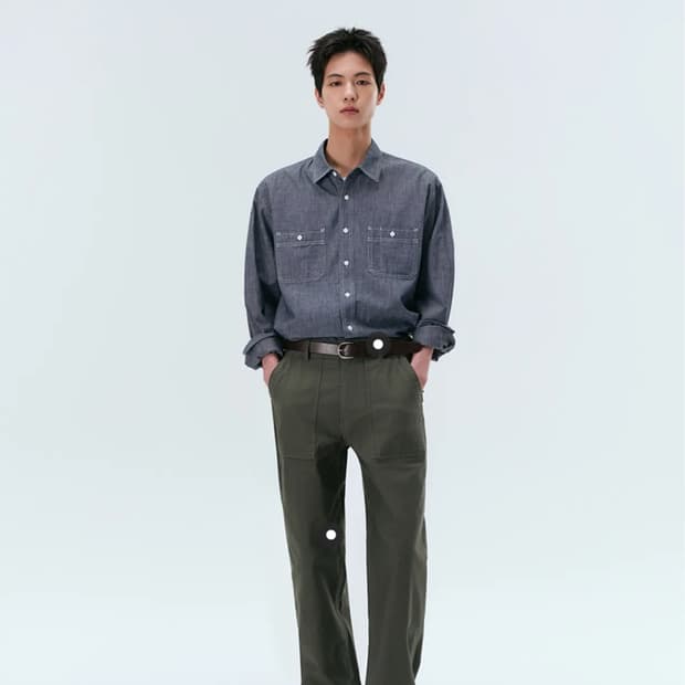 (새상품) 무신사 스탠다드 샴브레이 데님셔츠 블루 L