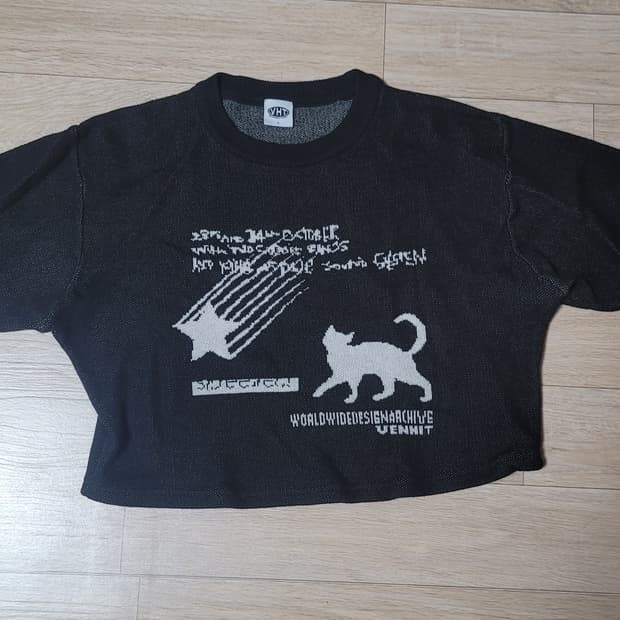 벤힛 고양이 반팔 크롭 니트 김코디 커스텀 빈티지