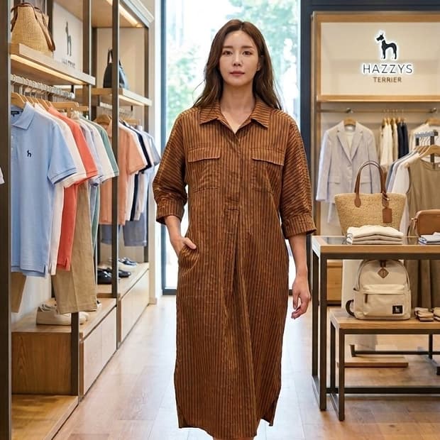 헤지스 바스락 스트라이프 원피스