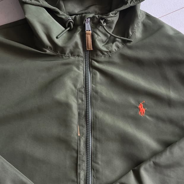 폴로 랄프로렌 윈드브레이커 바람막이 후드 집업 M 카키 qr인증 