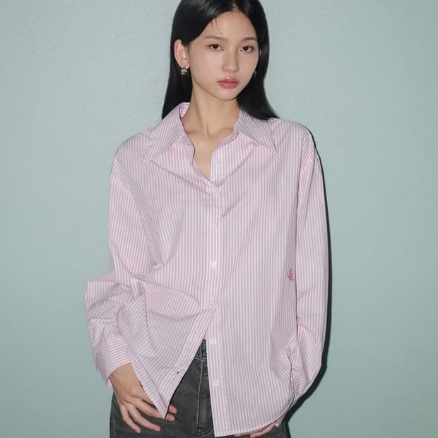 시티브리즈 코튼 스트라이프 베이직 셔츠 핑크