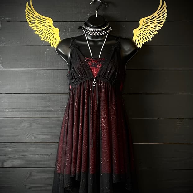 JPN 펑크 글리터 레이스 슬립 원피스