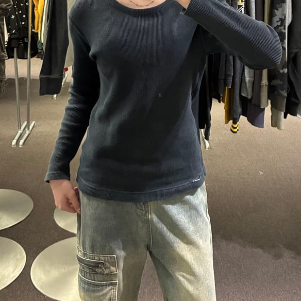 M)에드윈 빈티지 네이비 와플 롱슬리브