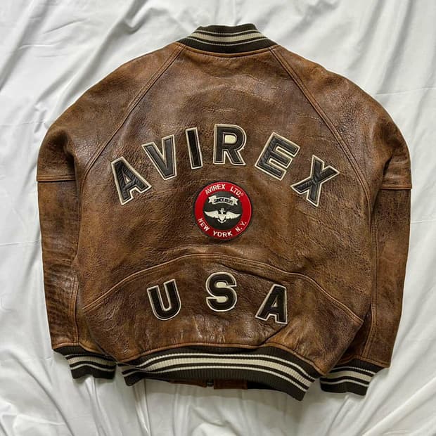 90s 아비렉스 아이콘 가죽 바시티자켓