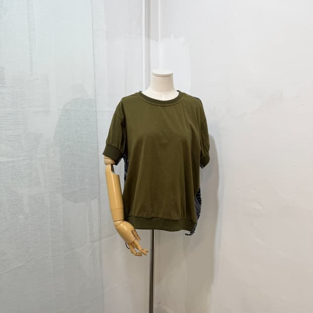 maxza 오버핏 페이즐리 카키 반팔블라우스 반소매티 5042