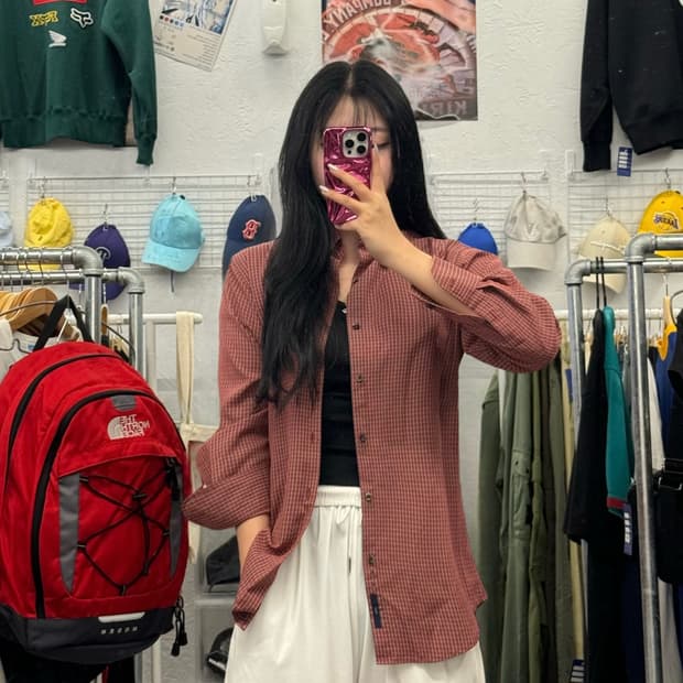 다커스 버건디 체크패턴 셔츠 M