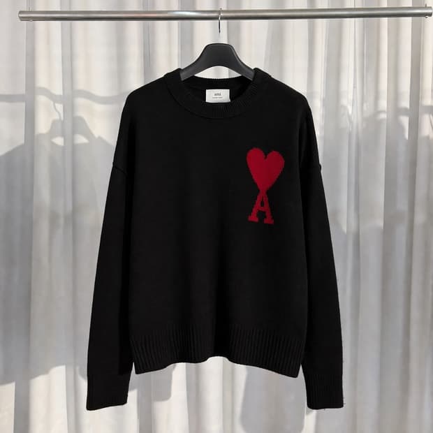 (XL) 아미 빅 하트 로고 인타르시아 니트