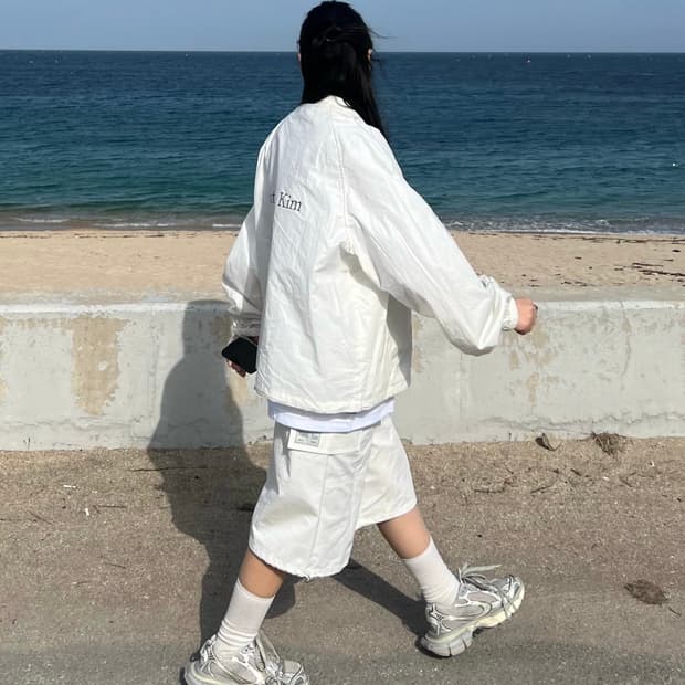 [ONE SIZE,M] 마뗑킴 로고 코팅 자켓 아이보리 + 카고 팬츠