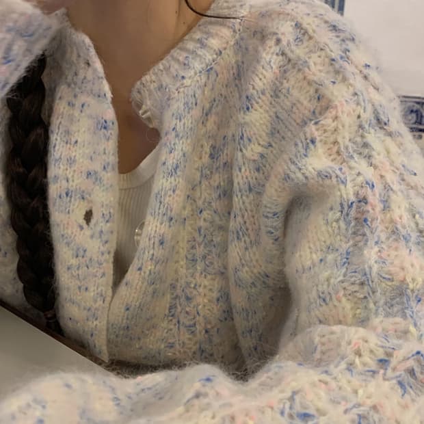 메이비베이비 디어리스트 벌스데이 케이블 알파카 니트 가디건 블루소다