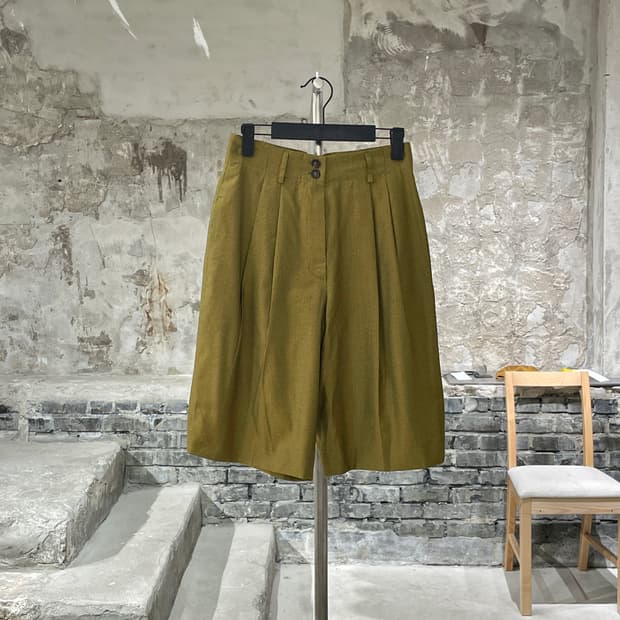 질샌더 골드 하운드 투스 체크 핀턱 와이드 카프리 팬츠